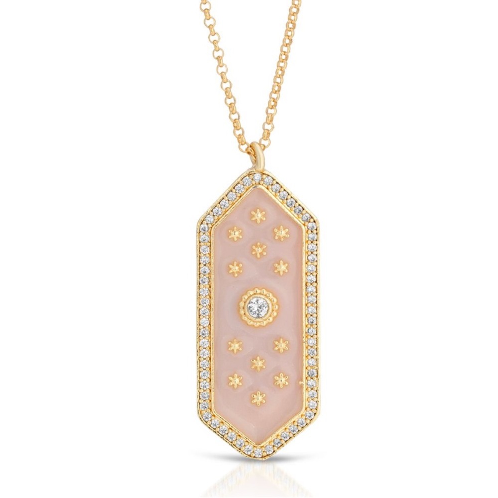 Lux Divine Elegant Gold and Pink Pendant Necklace